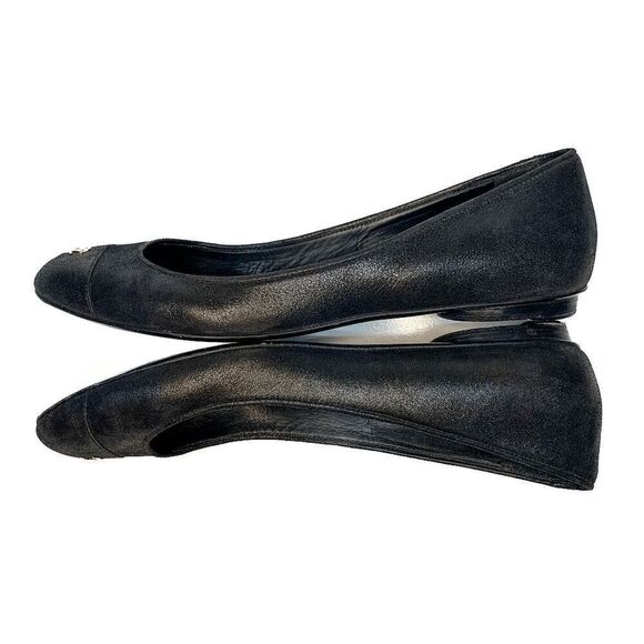 Chanel Interlocking CC Logo Black Cap Toe Ballet Flats EU 37.5 US 6.5-7 Slip on - Picture 6 of 10